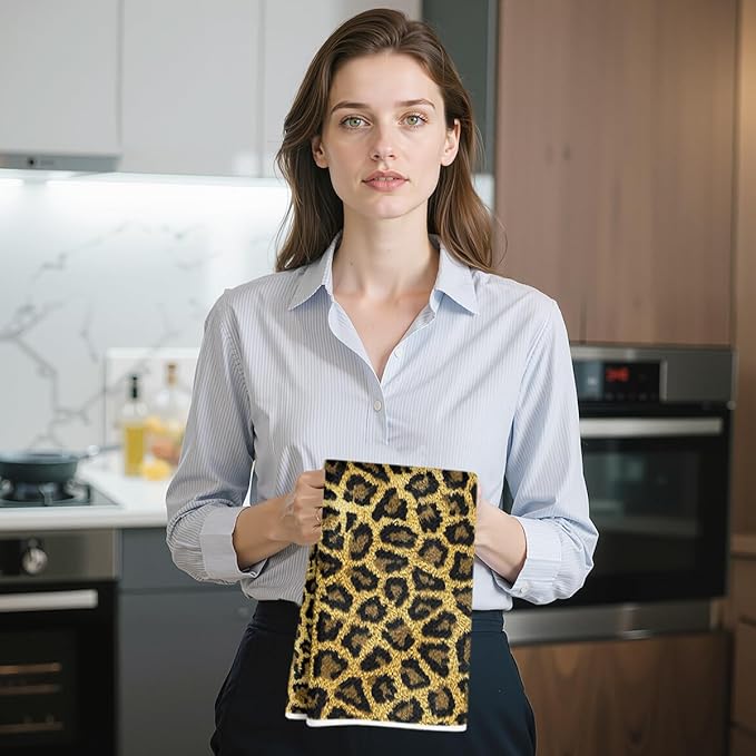 Hanamiya Na 2 Pcs Trendy Cheetah Leopard Print Kitchen Towels 14x24 Inch, Cheetah Print Gifts for Women Dish Tea Towels, Leopard Decor Hand Towels for Home Kitchen Bathroom