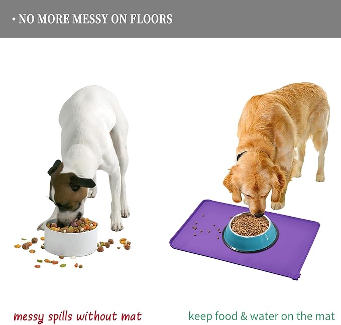 Reopet Waterproof Pet Feeding Mat, Non-Slip Silicone Placemats for Dog Cat Food and Water Bowl, High Raised Edges to Prevent Spills and Protect Floors