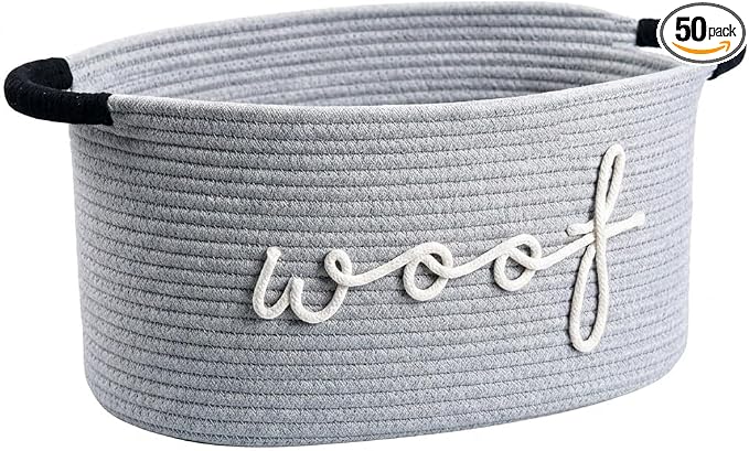 Dog Toy Storage Basket for Living Room, Large Woven Rope Bin for Blankets & Plush Toys, Sturdy Open-Top Holder with Handles (grey,Large size: 41*29 (bottom), 37*27 (height), 22 (wi)