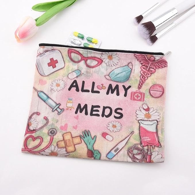 Small Ouchie Pouch Bag Canvas Medicine Storage Bags Wound Care Travel Bag Drug Storage Bags for Medicine First Aid Kit Zipper Pouches Emergency Pouch for Women Girls Doctor Nurse Pouches for Work