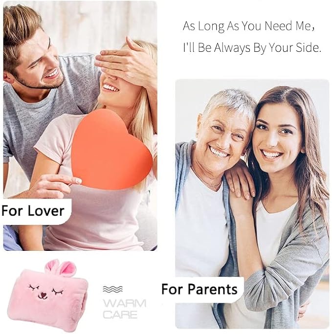 Cute Hot Water Bottle with Soft Cover,Portable Rechargeable Electric Hot Water Bag for Menstrual Cramps,Hot Compress Heating Pad,Plush Bunny Hand Warmer(Spring Impressive Gift)