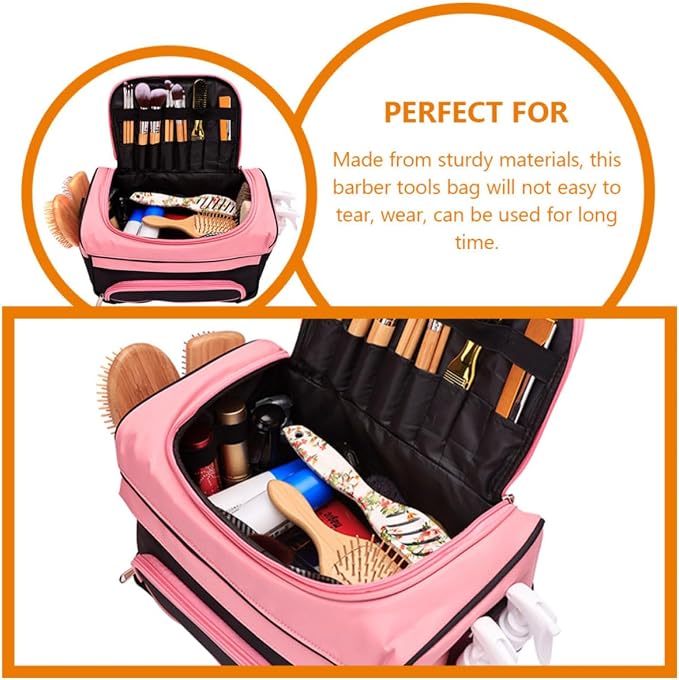 Balacoo Multi-Functional Hair Stylist Bag for Outdoor and Travel, Oxford Cloth Hairdresser Tools Organizer with Dividers, Easy Access and Keeps Tools Organized, Pink Hair Cutting Kit