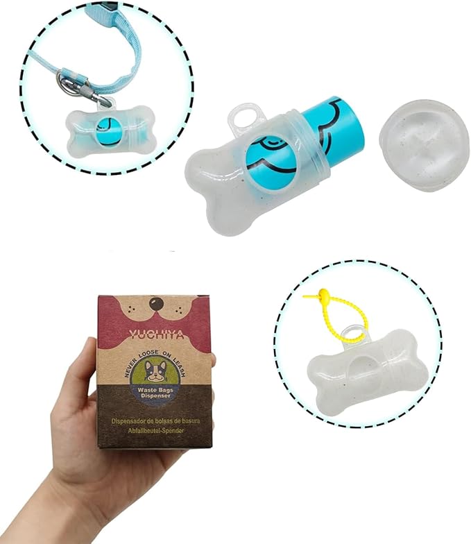 Dog Poop Pickup Bags Holder Dispenser with Leak-Proof Scented Doggy Waste Bags and Carabiner with Safety Lock Plus Hook and Loop Fastener Never Loose on Leash Lead Again (1 Holder 195 Bags, Clear)