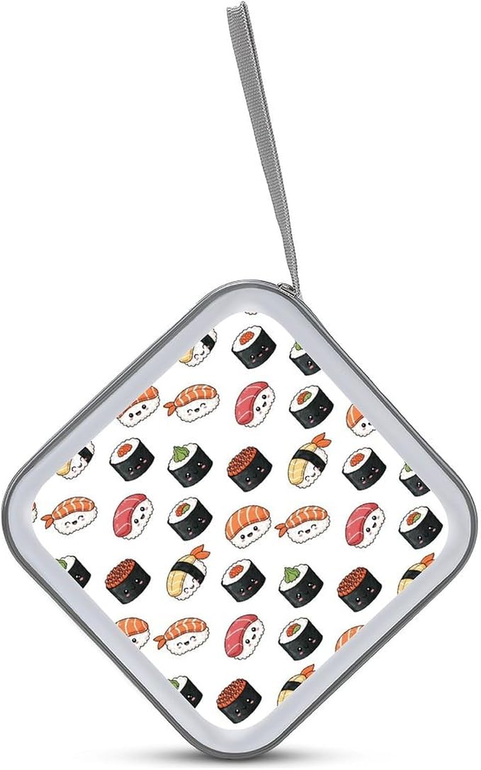 40-Disc CD/DVD Protective Case Kawaii Food Theme Japanese Sushi, Hard Plastic Binder with Zipper, Portable Storage Organizer for Travel Office