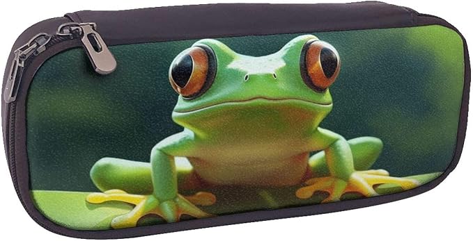 Leather Pen Case with Zipper - Aesthetic Pen Holder Cute Frog Pencil Case for Women & Men - Handcrafted Pencil Bag Multi-Functional Travel Cosmetic Case for Work Office Tool Pouch