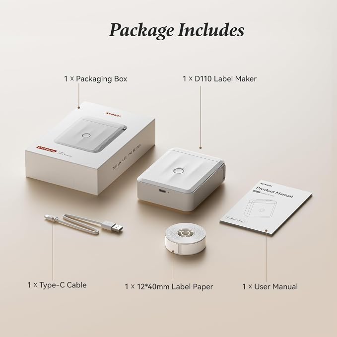 NIIMBOT D110 Label Maker Machine, Bluetooth Thermal Label Printer | for School Home Office Organization, Mini Thermal Printer , Label Maker with 3 Label Tapes, White