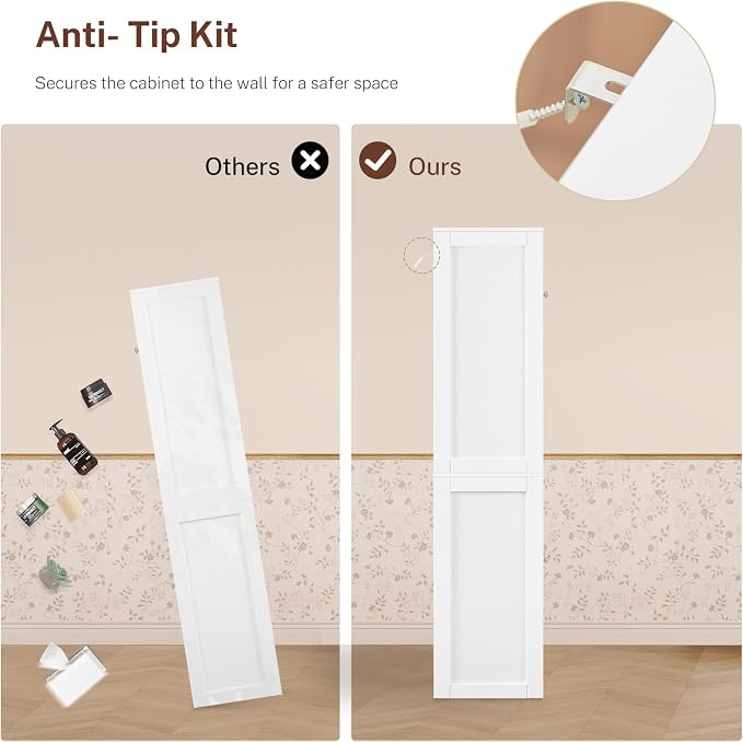 TEENFON 57.8" H Tall Bathroom Storage Cabinet with 4 Doors & 2 Adjustable Shelves, Freestanding Bathroom Cabinet with 2 Drawers, Kitchen Cabinets & Pantry, Cupboard for Kitchen, Dining Room, White