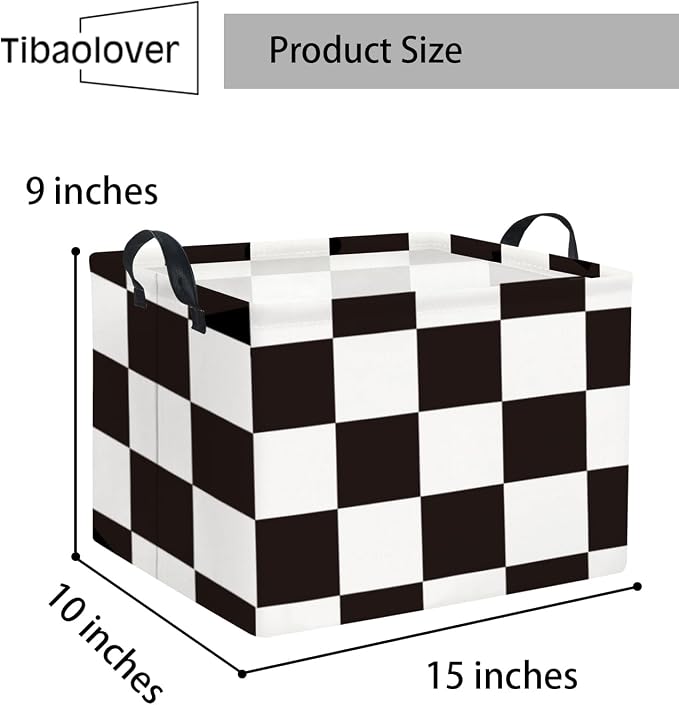 Rectangular Checkered Basket Storage Bin Collapse Storage Basket with Handles for Organizing Home Kitchen Boys and Girls Toys Office Closet Shelf Baskets (Race Flag)