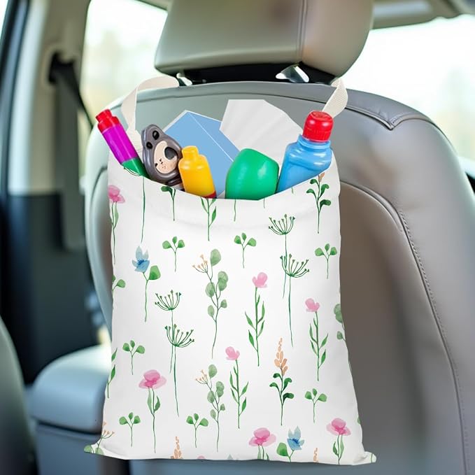 Car Trash Bag Car Garbage Bag Hanging Floral Cars Trash Can Spring Decor Waterproof Cars Back Seat Organizer for Vehicle Travelling Camping