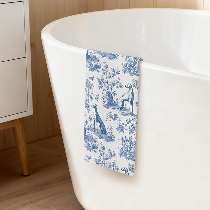 Greyhound Kitchen Dish Towels,Blue and White Floral Dog Towel Dish Tea Towels,Chinoiserie Decor for Kitchen Bathroom,Greyhound Gifts for Dog Lover Mom Dad,16x24 Inch