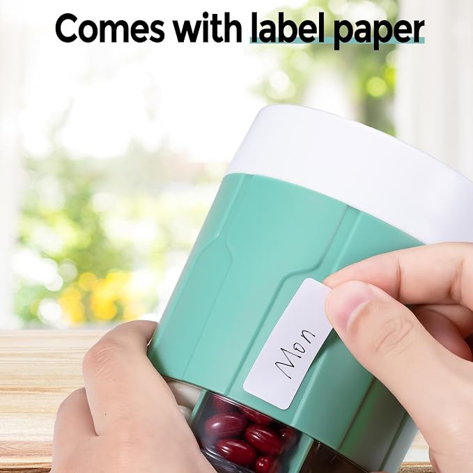 Weekly XXL Pill Organizer Bottle, Daily Pill Dispenser, Anti-Mix Design | 7 Day Portable Travel Pill Box, 21 Labels & Cleaning Brush, XXL Wide Mouth for Easy Access, Vitamin, Fish Oils, Supplement