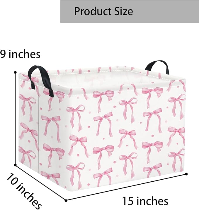 Rectangular Baby Kids Storage Basket for Home Kitchen Girls Cute Toy Storage Bin Organizer Shelf Book Room Decor(Dot Bowknot)