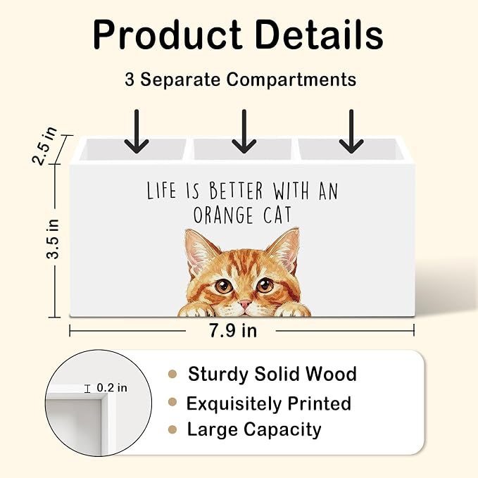 Orange Cat Gifts Pen Pencil Holder for Desk, Funny Orange Cats Lovers Gift Office Desk Accessories, Life Is Better with Cats Toothbrush Pen Holders Organizer for Women Bathroom Classroom Decor