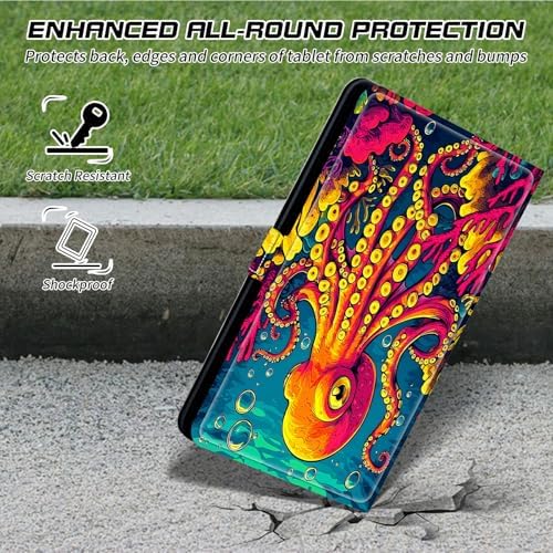 Universal Case for T-Mobile Revvl Tab 2 10.1" Model:9185W 2025/Revvl Tab 5G 10.36" 2023, 360 Degree Rotating Kickstand Protective Stand Shell Cover for 9"-10.5", Octopus Ocean Bottom