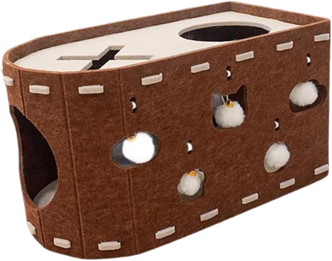 Cat House Scratch Condo Pet Toys Meal Claws Scratches with an Interactive Hole Felting Bed for Several Cats, Brown