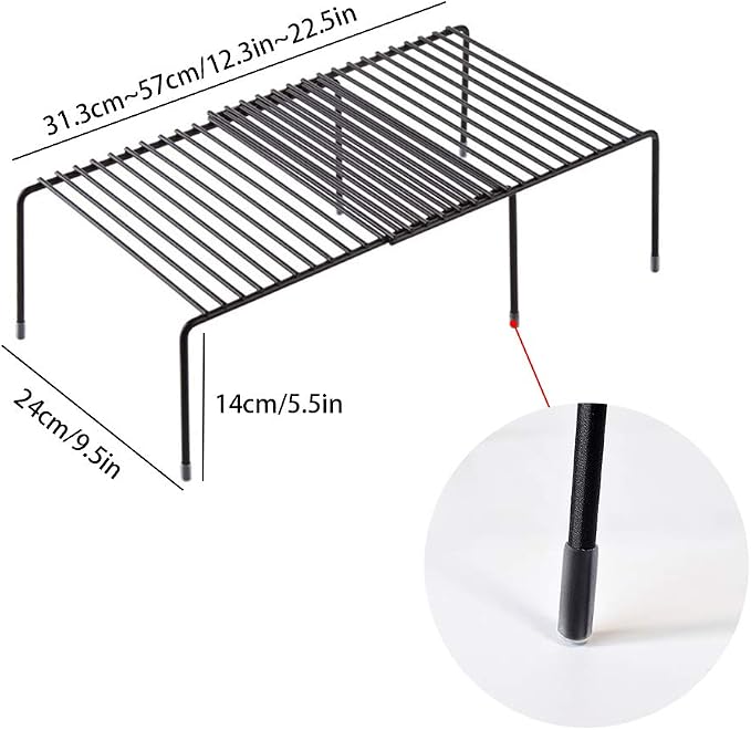 Tomorotec Expandable Cabinet Shelf Organizer, Metal Kitchen Pantry, Black | Extendable from 12.3 to 22.5 in with Heavy Duty Steel Frame and Anti Slip Feet for Bathroom or Closet