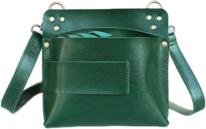 Jiawu Retro Barber Scissors Bag, Hairstylist Waist Bag with 7 Slots PU Leather Tool for Scissor Hair Clips Combs Clippers Spray Bottle Adjustable Strap Crossbody (Dark green)