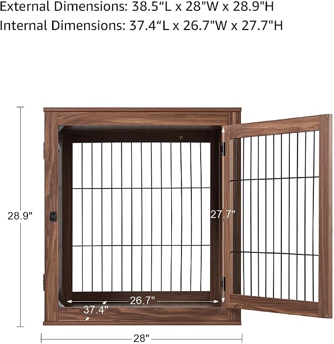 unipaws 38.5 Inch Furniture Style Dog Crate for Medium Large Dogs | Indoor Dog Stuff Kennel, Modern Decorative Wood Wire Cage, Pretty Cute End Side Table Nightstand, Walnut