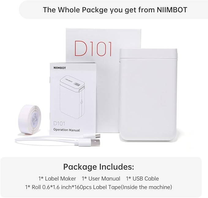 NIIMBOT D101 Label Maker with Tape for Office Home School Organization | Portable Wireless Connection with Multiple Templates, Available for Phone, Easy to Use, USB Rechargeable