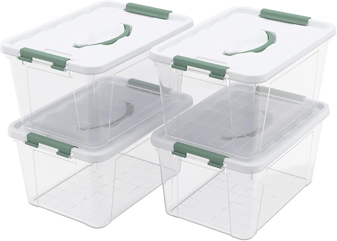 14 Quart Latching Box, Clear Plastic Storage Bin with Lids, 4 Packs | Oorganization Container Tote Boxes with Handle