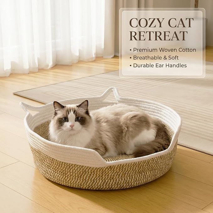 Cat Toy Basket, Cat Toy Box Organizer Baskets, Woven Cotton Rope Pet Puppy Dogs Cats Bed Toy Bin With Handle, Chew Toys Blankets Leashes Storage Baskets for All Pets - Puppies to Large