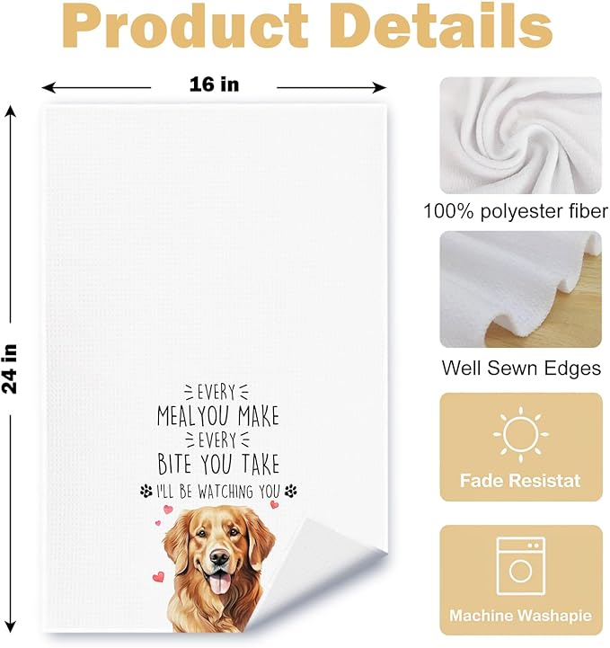 Golden Retriever Kitchen Towels Set of 2, Golden Retriever Gifts for Lovers Women Men Dish Tea Towels for Kitchen Decor, Dog Mom Lovers Owners Gifts Hand Towels, 16x24 Inches