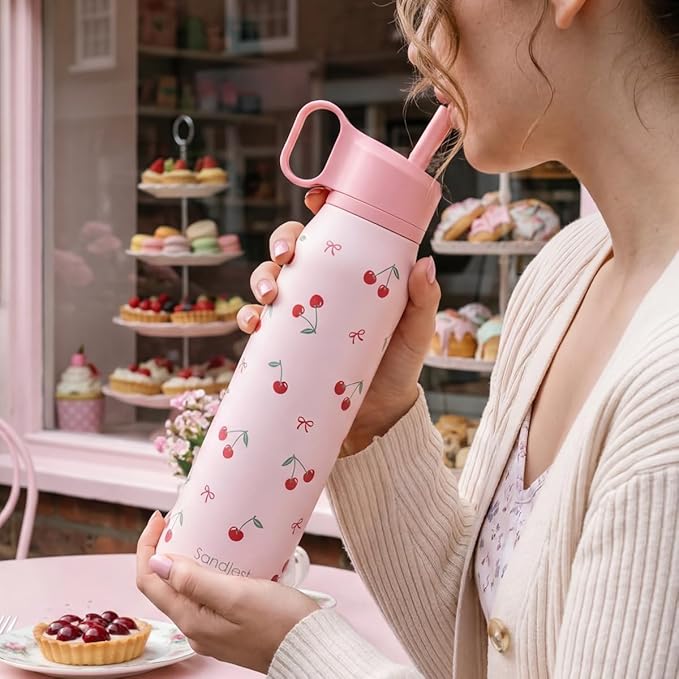 Cherry Water Bottle with Twist Lid Insulated Stainless Steel 20oz, Travel Water Bottles for Sports & Gym, Gift for Women Girfriend Birthday Christmas