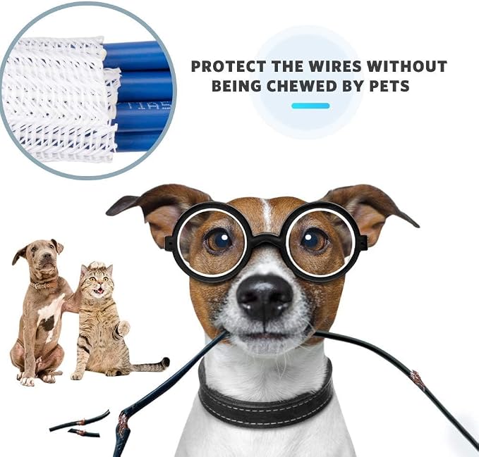 AGPTEK Cable Sleeve, 10ft - 4/5 inch Cable Management Cord Hider, White | Desk Cord Cover Organizer Wire Hider for Office Computer TV Wire Loom Tubing Pet-Proof Cord Protector from Cat Dog Chewing