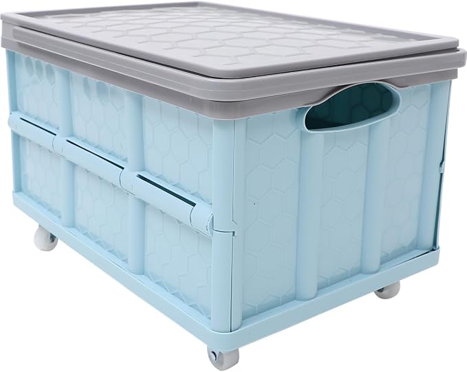 Collapsible Storage Bins with Lids, Folding Plastic Stackable Utility Crates 30L, Plastic Tote Storage Box Container Stackable Folding Utility Crates for Clothes Books Snack Shoe and Grocery Storage