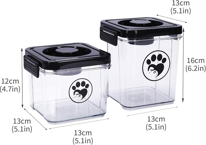 Dog Treat Container, Dog Food Storage with 2 Jars, Airtight Pet Treat Storage With Lids,Small Pet Food Container, Puppy Treats Bin for Kitchen Counter,Freshness Seal-Clear, Rectangle