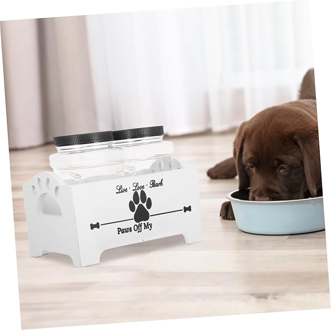 GANAZONO Wooden Dog Food Storage Box with 2 Airtight Canisters Pet Treat Organizer Stand Home Snack Crate for Dogs Sturdy Sealed Food Container for Kitchen Use