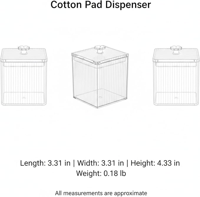 Clear PET Cotton Pad Dispenser Canister - Enclosed Storage for Rounds & Swabs, Compact Bathroom Vanity Organizer (1 Pack)