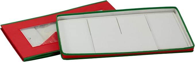 Household Essentials Holiday Figurine Storage Box, Windowed Storage with Lid, 8 Storage Compartments, Double Handles, Red with Green Trim