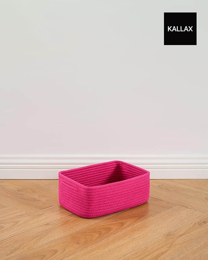 KALLAX Small Woven Storage Basket for Organizing, 12 x 8 x 4.5 inch, 3 Pack | Shelf baskets for closet organization, toy storage and home decor, Perfect as empty gift baskets for holidays, Hot Pink