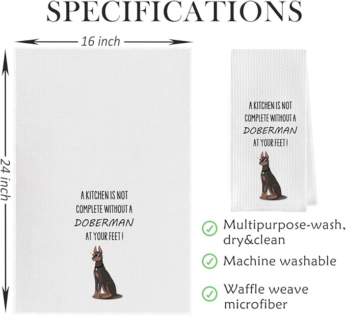 Funny Doberman Dish Towels - Decorative Waffle Weave Kitchen Hand Towels, Doberman Gifts Tea Towel (1624 Inches)