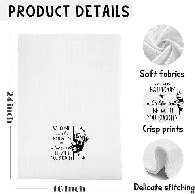 Funny Golden Retriever Bathroom Hand Towels, Golden Retriever Gifts for Women Men, Dog Lover Gifts Decorative Hand Towels for Bathroom Washroom Toilet Restroom, 16x24 Inches