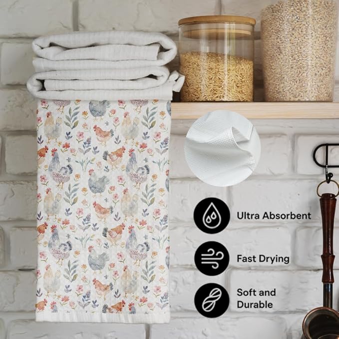 Funny Chicken Rooster Kitchen Towels for Home,Vintage Farmhouse Chicken Decor for Kitchen, Rooster Decoration Hand Towel for Bathroom,Fall Dish Tea Towel Gifts for Cock Mom Lady