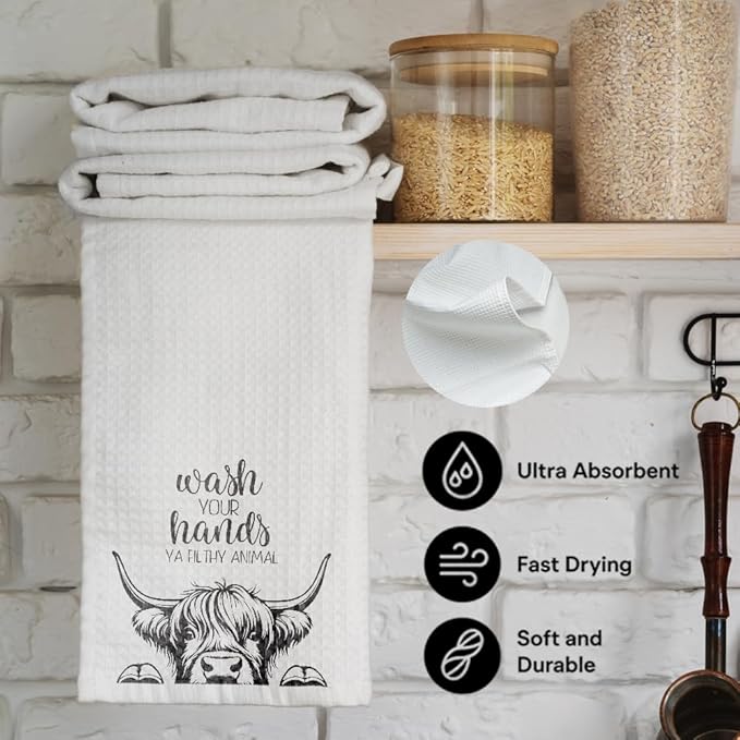Cute Highland Cow Kitchen Towels Decor for Farmhouse,Highlands Cows Theme Dish Towels Gifts for Women Mom Nieces Grandma Friend,Highland Cow Hand Towel for BathroomDrying Cloth Tea Towel