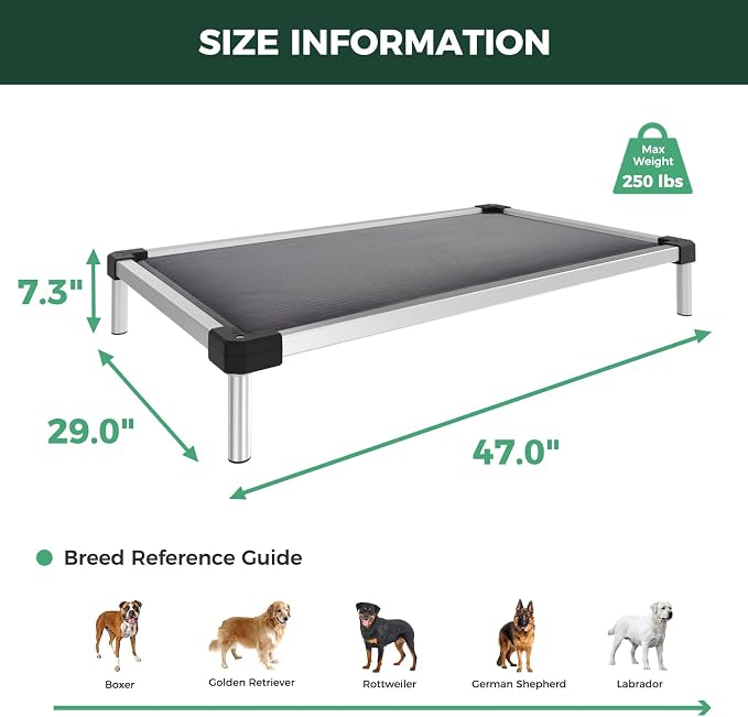 FXW TitanNest Padded Chew-Proof Elevated Dog Bed for Large Dogs | Easy to Clean, Pre-assembly Raised Cot, Indoor/Outdoor/Camping, 47 x 29 x 7.3in