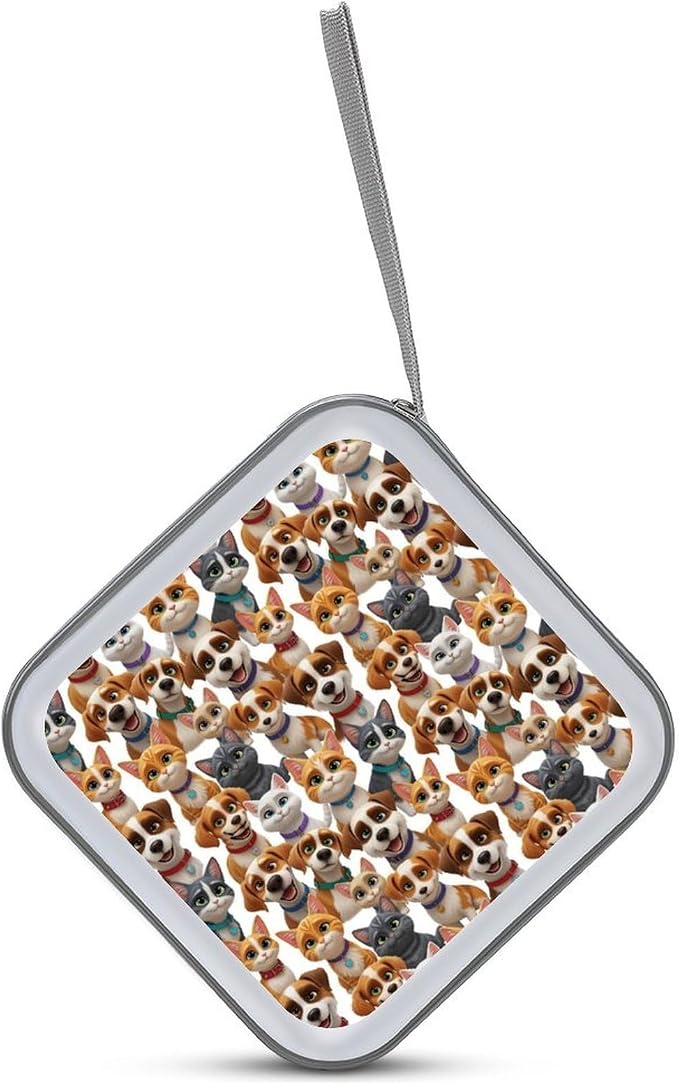 Portable 40-Capacity DVD Storage Binder Puppies And Kittens, Hard Case CD Holder with Zipper, Organizer for Music Movies Game Discs