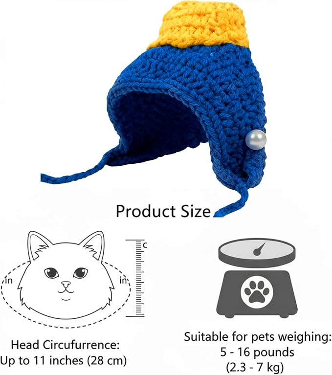 Cute Cat Hat Costume Suitable for 5 to16 lbs - Kitten hat Head Circumference 11" or Less cat Hats for Cats only pet Photography Outfits
