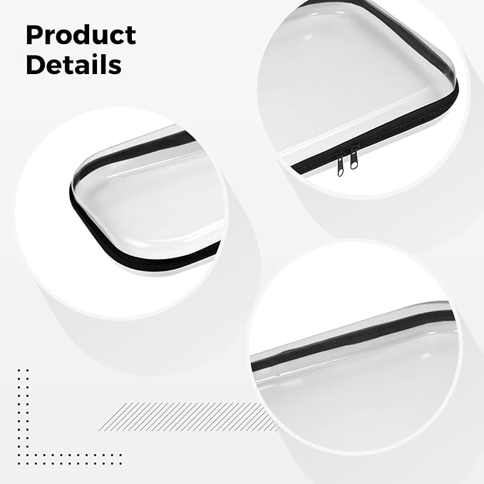 Plastic 3-in-1 Organizer Case Clear Hard Zip, Hard Zipper Bags for Storage Clear Sided, Great for Kitchen, Travel, and Makeup Use