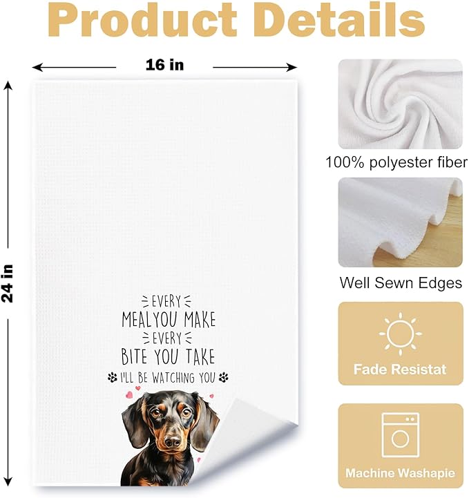 Dachshund Kitchen Towels Set of 2, Dachshund Gifts for Women Dish Tea Towels for Kitchen Decor, Weiner Dog Doxie Gifts, Weiner Dog Decor Hand Towels, 16x24 Inches