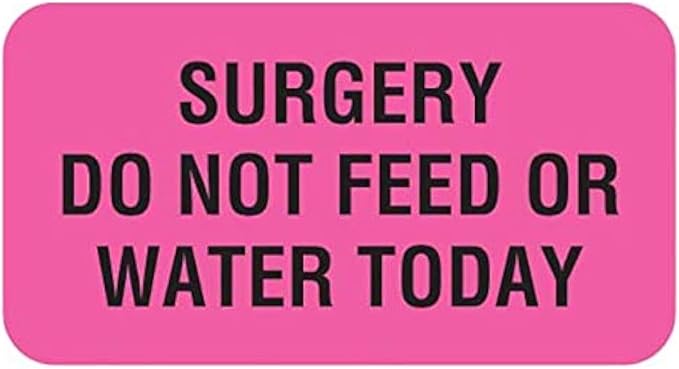 Tabbies V-AN220 Surgery Do Not Feed or Water Today Veterinary Labels, 560 Count, Fluorescent Pink, 1-5/8 x 7/8 Inch, Self-Adhesive Vet Care Instruction Stickers for Animal Charts