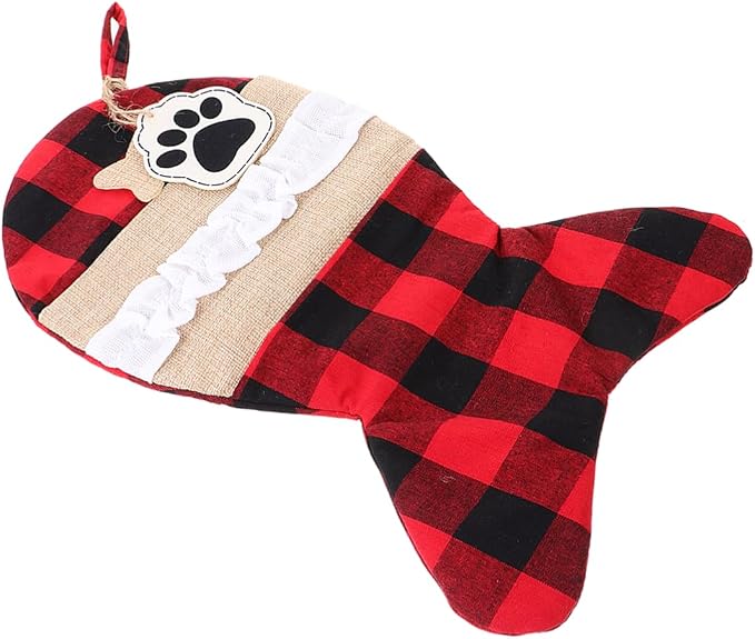 SOIMISS Christmas Pet Stockings Pouch Bag Black Red Plaid Candy Bag Holiday Present Storage for Pets and Dogs Holiday Decoration