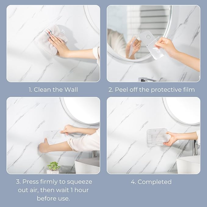 Adhesive Wall Organizer Bin, No-Drill, Clear, 7.1 x 3.15 x 4.75 in | BPA-Free PET, Built-In Drain Holes, Detachable, Easy-Reach Storage for Small Items Like Phones, Remotes, or Sponges