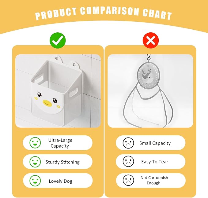 Ligereza Quick Fetch Way Bath Toy Storage, Cute Mesh Bath Toy Organizer, Large Capacity and Large Opening Baby Bathtub Toy Holder for Tub, Multipurpose Mesh Shower Bag (White)