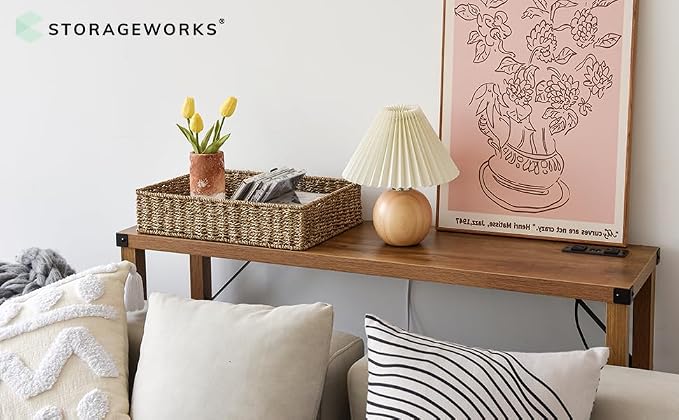 StorageWorks Large Seagrass Tray for Bathroom, Seagrass Storage Baskets for Shelves, Handwoven Natural Wicker Baskets for Organizing, 2-Pack | Handwoven Seagrass Trays for Decor & Organizing, Shallow Rectangle Wicker Tray for Coffee Table, Living Room,...