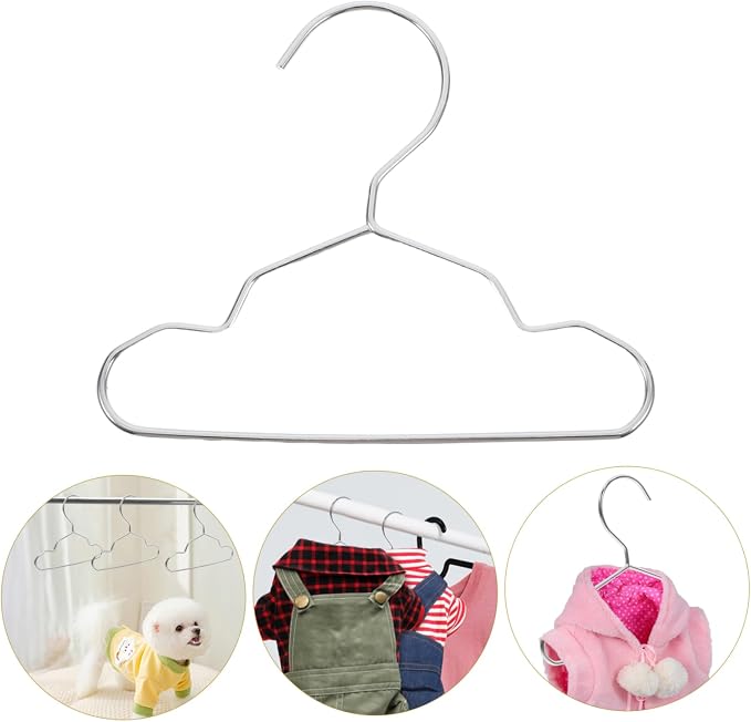 Cabilock 10pcs Small Pet Coat Hanger Steel Dog Clothing Hanger Closet Pet Cat Clothing Rack Steel for Storage