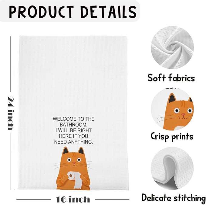 Funny Orange Cat Hand Towels, Cat Bathroom Decor, Pet Lover Gifts Hand Towels for Bathroom Washroom, 16x24 Inch
